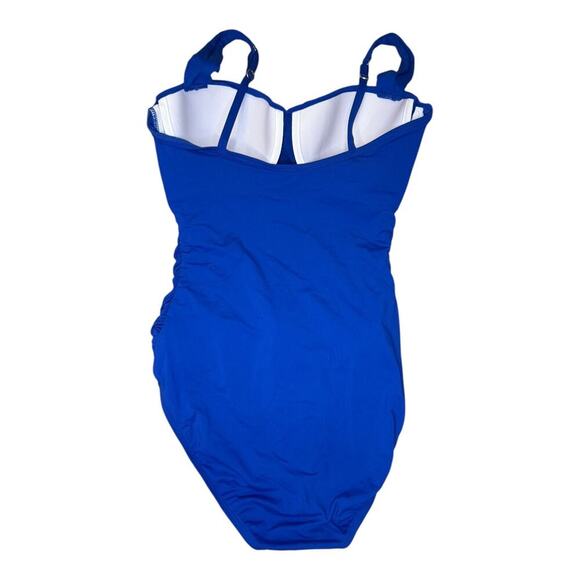 NEW Bleu Rod Beattie Size 10 Blue Kore One-piece Shirred Bandeau Swimsuit NWT - Picture 3 of 6